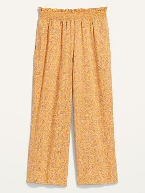 Old Navy | Yellow Floral Wide-Leg Smocked High-Waisted Pants, Size M